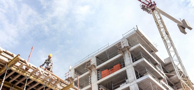 Construction Site View With Tower Crane